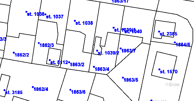Parcela st. 1039/2 v KÚ Rokycany, Katastrální mapa