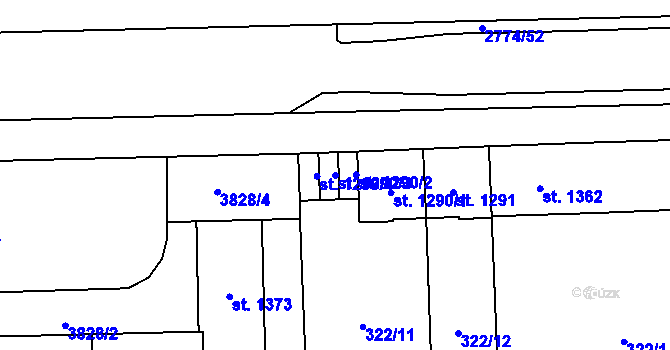 Parcela st. 1290/3 v KÚ Rokycany, Katastrální mapa