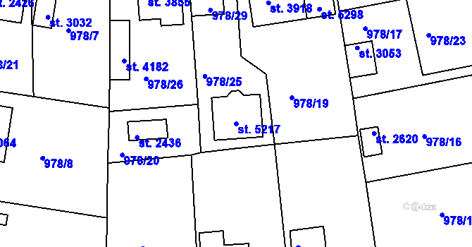 Parcela st. 5217 v KÚ Rokycany, Katastrální mapa