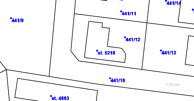 Parcela st. 5218 v KÚ Rokycany, Katastrální mapa