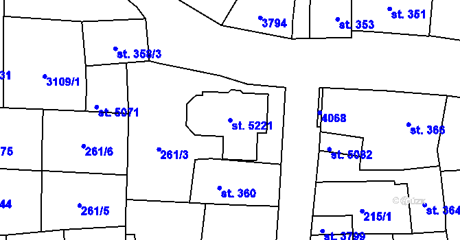 Parcela st. 5221 v KÚ Rokycany, Katastrální mapa