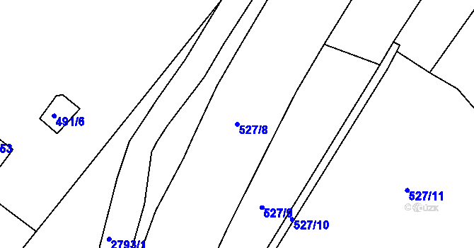 Parcela st. 527/8 v KÚ Rokycany, Katastrální mapa