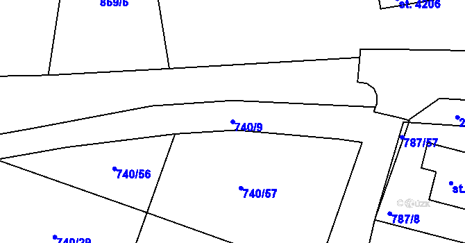 Parcela st. 740/9 v KÚ Rokycany, Katastrální mapa