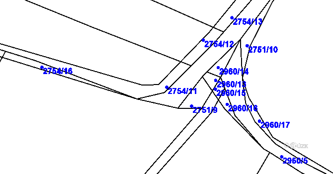 Parcela st. 2754/11 v KÚ Rokycany, Katastrální mapa