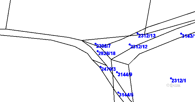 Parcela st. 2928/18 v KÚ Rokycany, Katastrální mapa