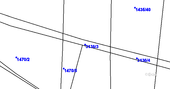 Parcela st. 3136/3 v KÚ Rokycany, Katastrální mapa