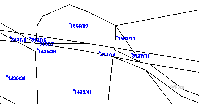 Parcela st. 3137/9 v KÚ Rokycany, Katastrální mapa