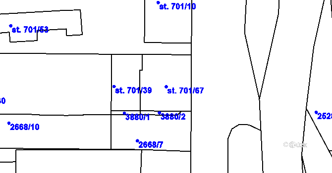 Parcela st. 701/67 v KÚ Rokycany, Katastrální mapa