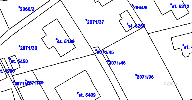 Parcela st. 2071/45 v KÚ Rokycany, Katastrální mapa