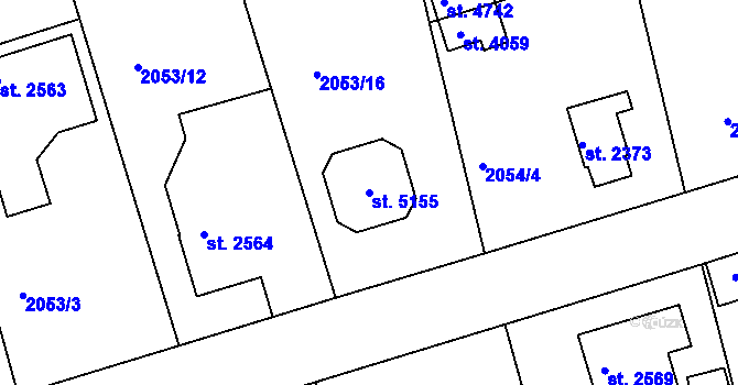 Parcela st. 5155 v KÚ Rokycany, Katastrální mapa