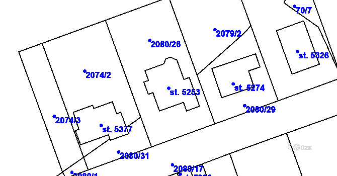 Parcela st. 5253 v KÚ Rokycany, Katastrální mapa