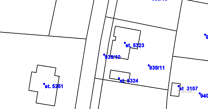 Parcela st. 939/10 v KÚ Rokycany, Katastrální mapa