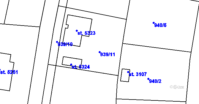 Parcela st. 939/11 v KÚ Rokycany, Katastrální mapa