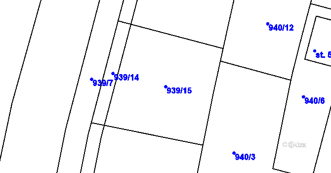 Parcela st. 939/15 v KÚ Rokycany, Katastrální mapa