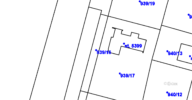 Parcela st. 939/16 v KÚ Rokycany, Katastrální mapa