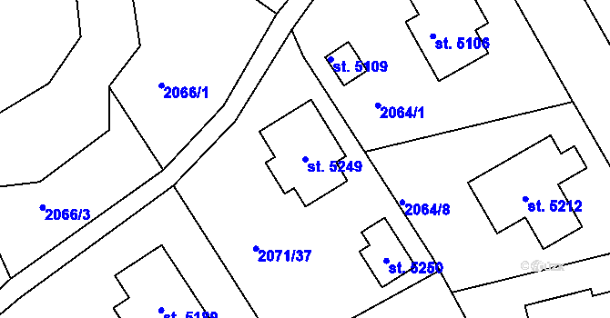 Parcela st. 5249 v KÚ Rokycany, Katastrální mapa