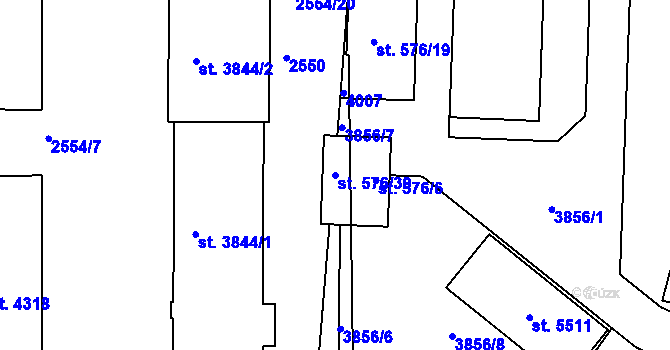 Parcela st. 576/39 v KÚ Rokycany, Katastrální mapa