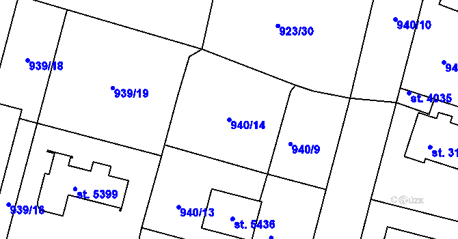 Parcela st. 940/14 v KÚ Rokycany, Katastrální mapa
