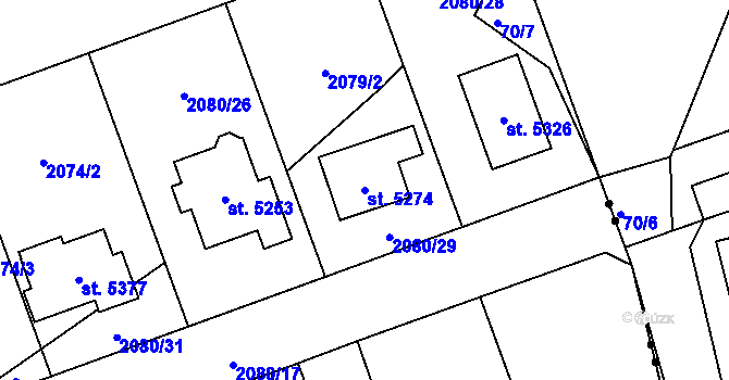 Parcela st. 5274 v KÚ Rokycany, Katastrální mapa