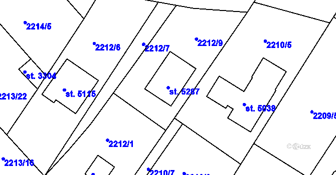 Parcela st. 5287 v KÚ Rokycany, Katastrální mapa