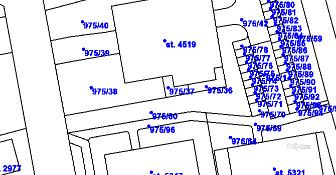 Parcela st. 975/37 v KÚ Rokycany, Katastrální mapa