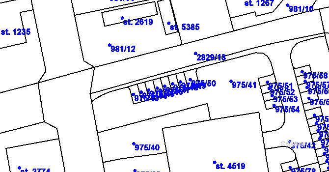 Parcela st. 975/47 v KÚ Rokycany, Katastrální mapa