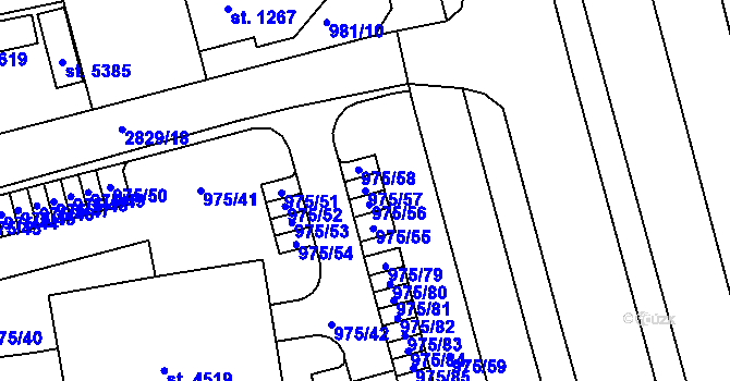 Parcela st. 975/57 v KÚ Rokycany, Katastrální mapa