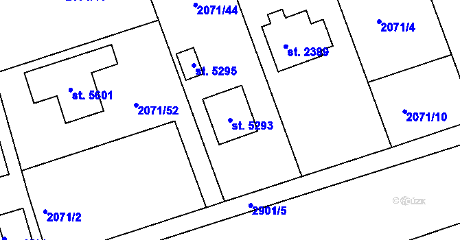 Parcela st. 5293 v KÚ Rokycany, Katastrální mapa