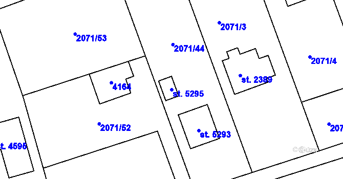 Parcela st. 5295 v KÚ Rokycany, Katastrální mapa