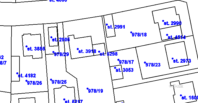 Parcela st. 5298 v KÚ Rokycany, Katastrální mapa