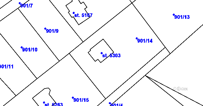 Parcela st. 5303 v KÚ Rokycany, Katastrální mapa