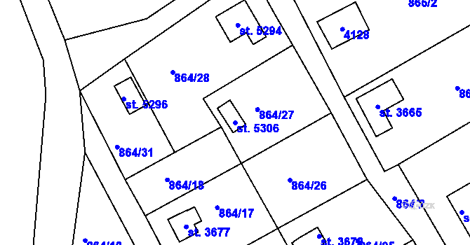 Parcela st. 5306 v KÚ Rokycany, Katastrální mapa