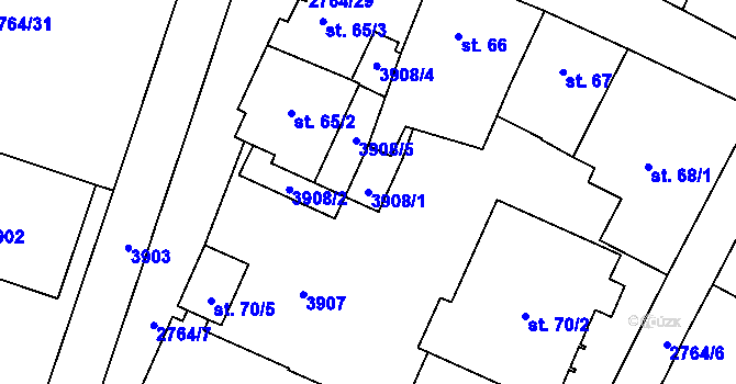 Parcela st. 3908/1 v KÚ Rokycany, Katastrální mapa