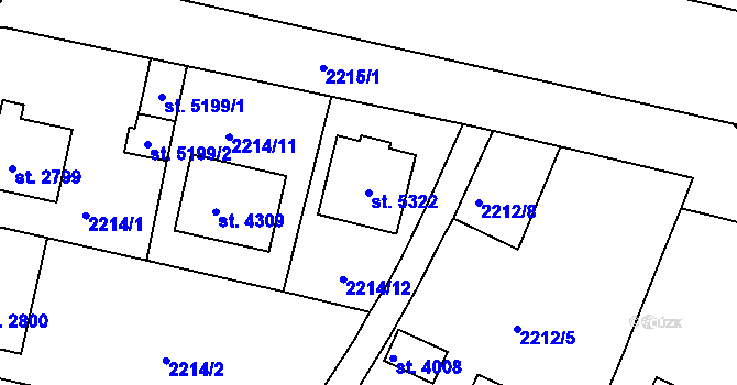 Parcela st. 5322 v KÚ Rokycany, Katastrální mapa