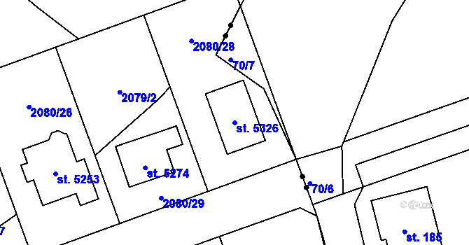 Parcela st. 5326 v KÚ Rokycany, Katastrální mapa