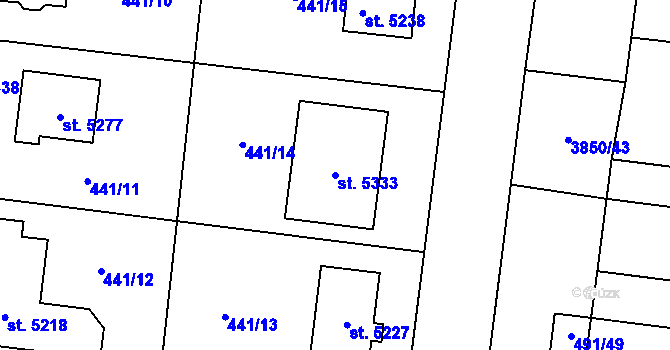Parcela st. 5333 v KÚ Rokycany, Katastrální mapa
