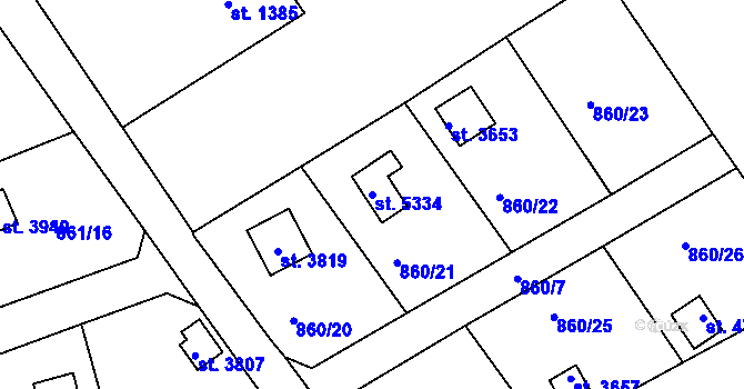 Parcela st. 5334 v KÚ Rokycany, Katastrální mapa