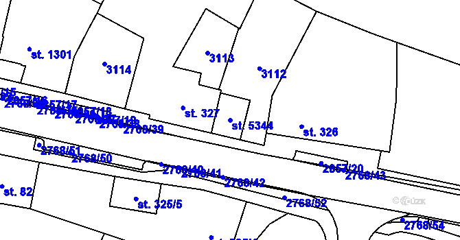Parcela st. 5344 v KÚ Rokycany, Katastrální mapa