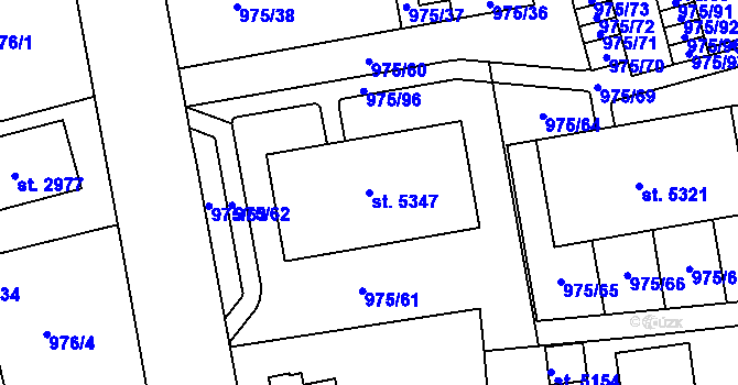 Parcela st. 5347 v KÚ Rokycany, Katastrální mapa