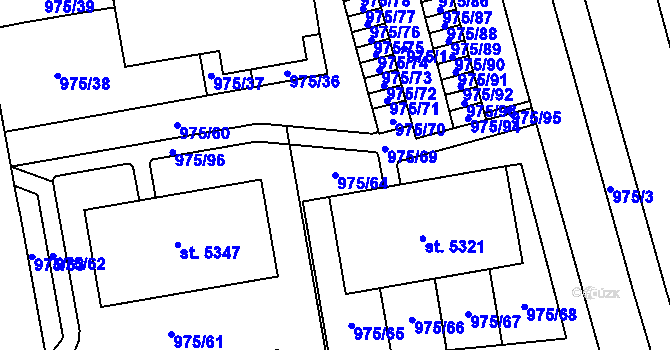 Parcela st. 975/64 v KÚ Rokycany, Katastrální mapa