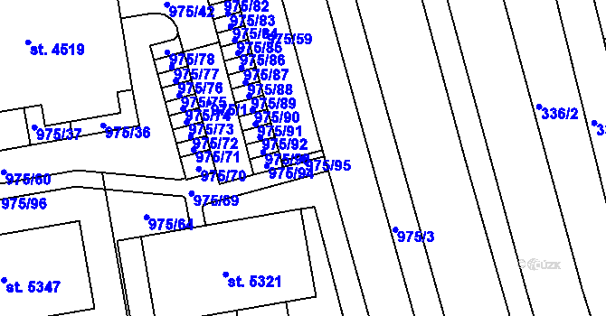 Parcela st. 975/95 v KÚ Rokycany, Katastrální mapa