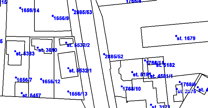 Parcela st. 2885/52 v KÚ Rokycany, Katastrální mapa