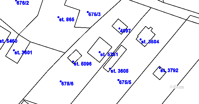 Parcela st. 5361 v KÚ Rokycany, Katastrální mapa