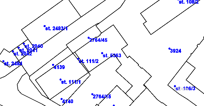Parcela st. 5363 v KÚ Rokycany, Katastrální mapa