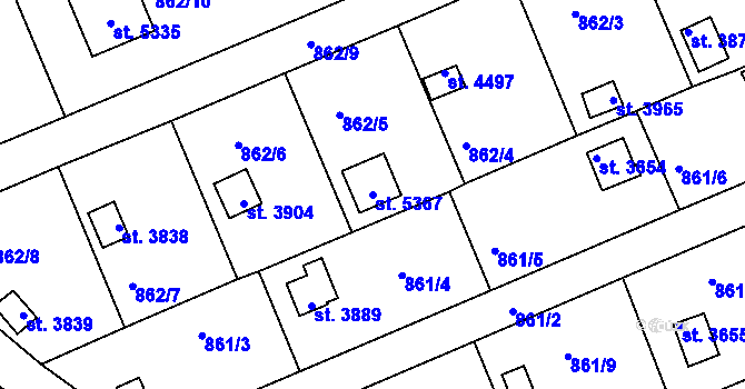 Parcela st. 5367 v KÚ Rokycany, Katastrální mapa