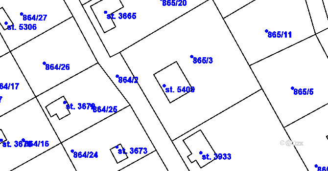 Parcela st. 5409 v KÚ Rokycany, Katastrální mapa