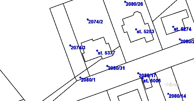 Parcela st. 5377 v KÚ Rokycany, Katastrální mapa