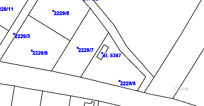Parcela st. 5387 v KÚ Rokycany, Katastrální mapa