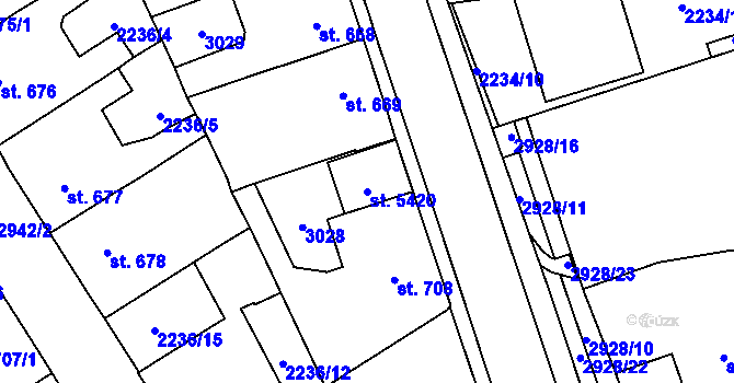 Parcela st. 5420 v KÚ Rokycany, Katastrální mapa