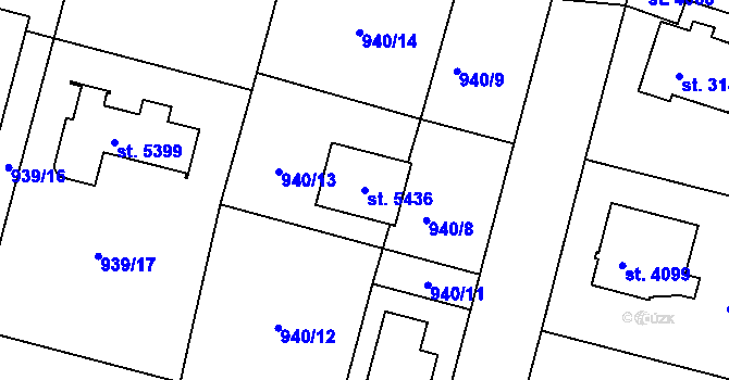 Parcela st. 5436 v KÚ Rokycany, Katastrální mapa